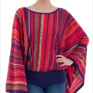 Novica Colorful Peruvian Alpaca Blend Striped Sweater M